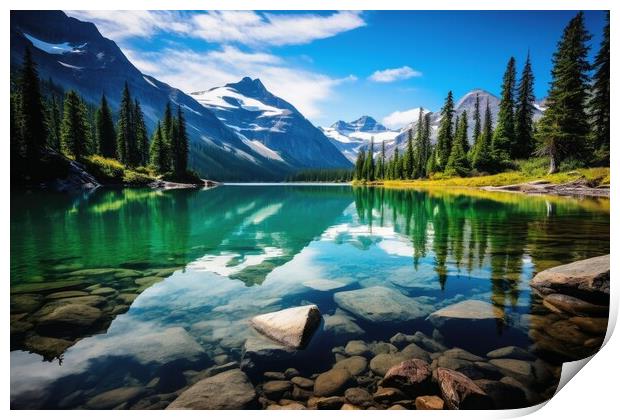 A crystal clear mountain lake in a beautiful mountain landscape. Print by Michael Piepgras