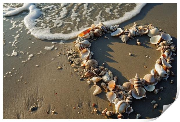 A heart shape made of shells at a beach. Print by Michael Piepgras