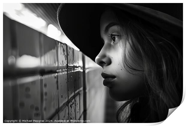 A stunning female portrait in black and white with deep shadows. Print by Michael Piepgras