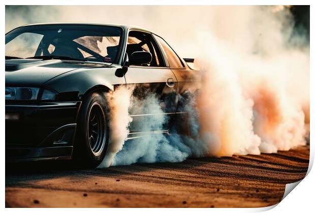 A drifting car on a track close up shot Print by Michael Piepgras