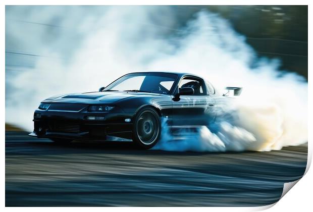 A drifting car on a track close up shot Print by Michael Piepgras