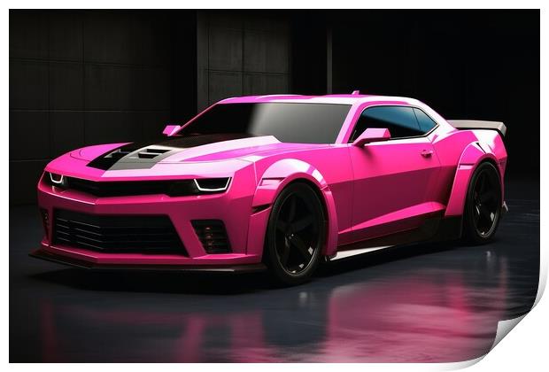 Powerful futuristic muscle car in pink color. Print by Michael Piepgras