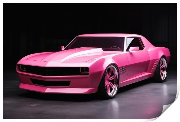 Powerful futuristic muscle car in pink color. Print by Michael Piepgras