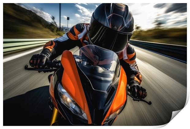 View of the Driver of a fast racing motorcycle. Print by Michael Piepgras