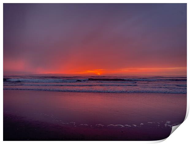 A foggy beach sunset Print by Sam Norris