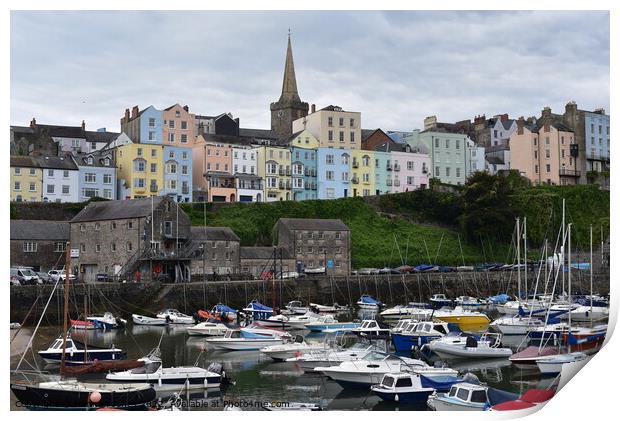 Tenby church and harbour Print by Hannah Jones