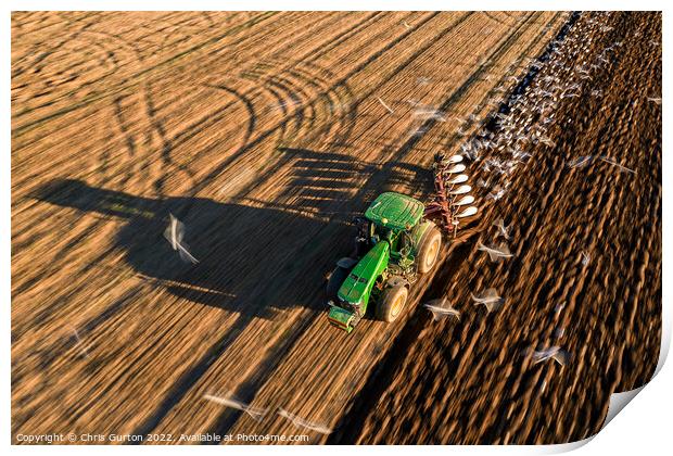 John Deere Ploughing Print by Chris Gurton