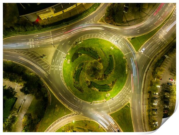 Roundabout Light Trails Print by Apollo Aerial Photography