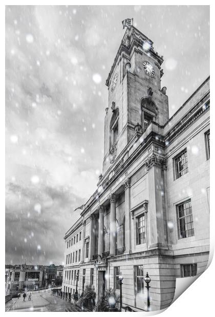 Snow At Barnsley Town Hall Print by Apollo Aerial Photography