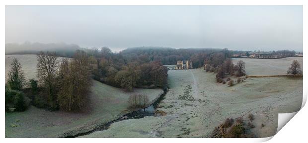 Roche Abbey Morning Mist Print by Apollo Aerial Photography