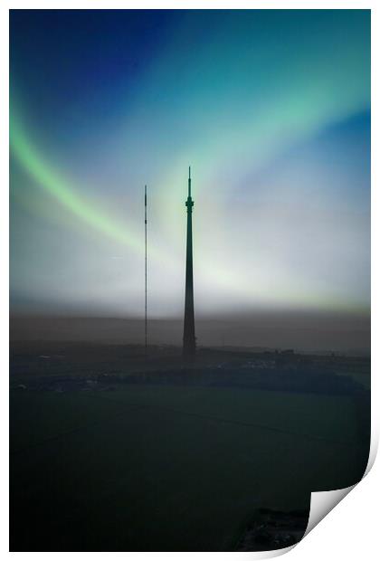 Aurora over Emley Moor Print by Apollo Aerial Photography