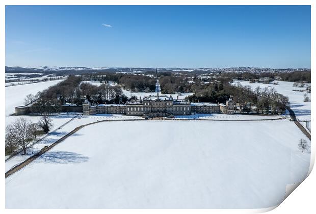 Snowfall on Wentworth Woodhouse Print by Apollo Aerial Photography