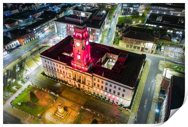 Barnsley Town Hall Night Print by Apollo Aerial Photography