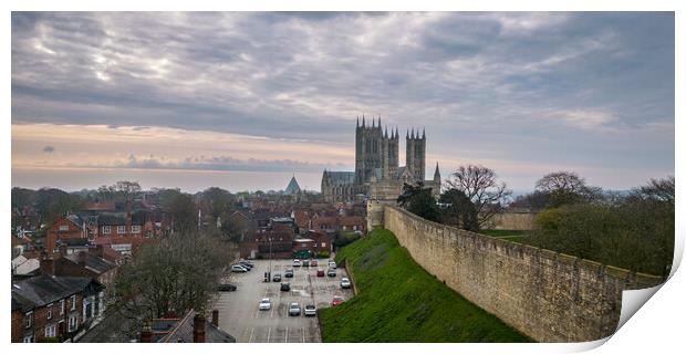 Lincoln Cathedral and Castle Walls Print by Apollo Aerial Photography