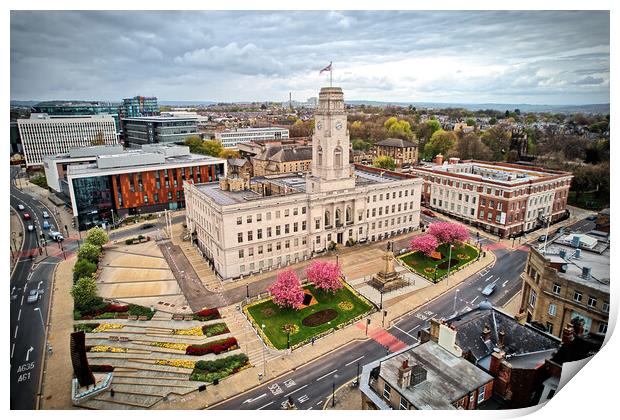 Barnsley Town Hall Spring Blossom Print by Apollo Aerial Photography