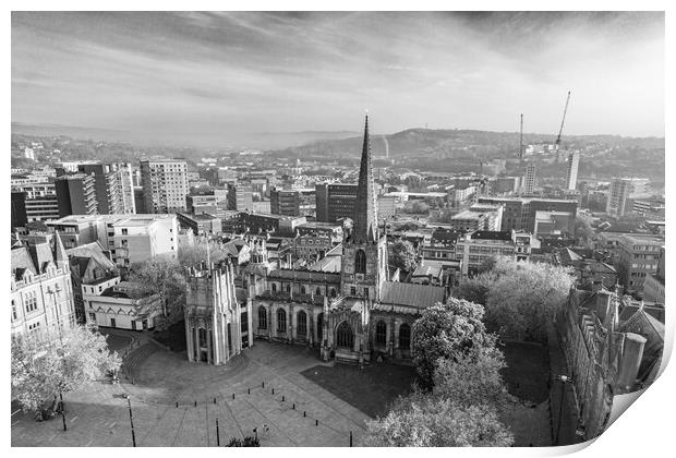 Sheffield Cathedral Black and White Print by Apollo Aerial Photography
