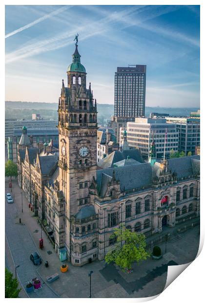 Sheffield Town Hall Clock Tower Print by Apollo Aerial Photography
