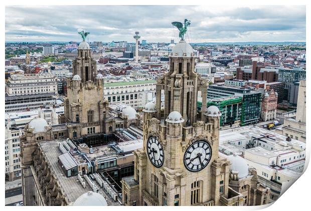 Atop The Royal Liver Building Print by Apollo Aerial Photography