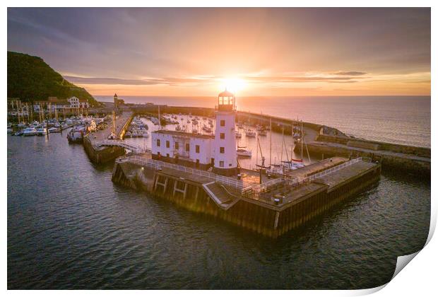 Scarborough Lighthouse Sunrise Print by Apollo Aerial Photography