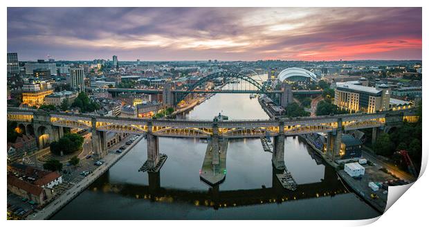 Tyne Bridges at Dawn Print by Apollo Aerial Photography