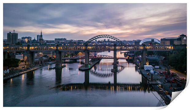 Tyne Bridges at Dawn Print by Apollo Aerial Photography