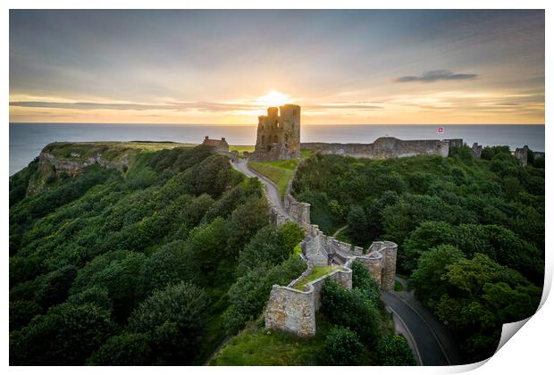 Scarborough Castle Sunrays Print by Apollo Aerial Photography