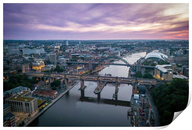 Sunrise over the Tyne Bridges Print by Apollo Aerial Photography