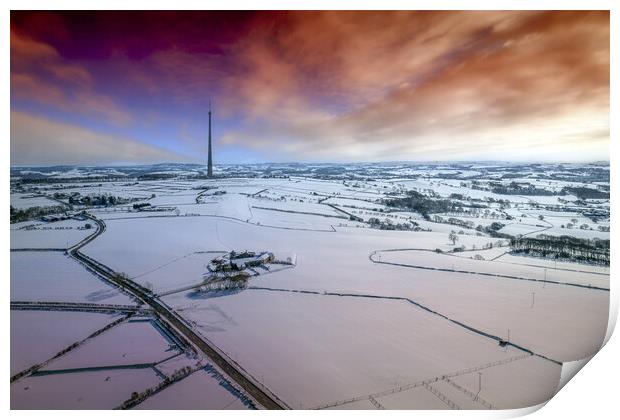 Emley Moor Winters Day Print by Apollo Aerial Photography