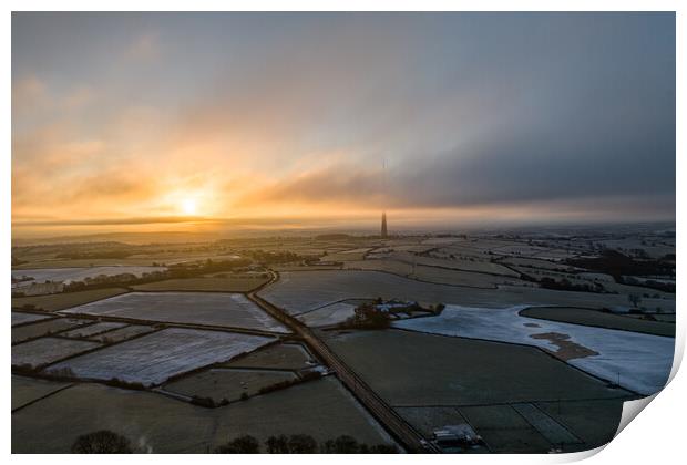 Emley Moor Misty Sunrise Print by Apollo Aerial Photography