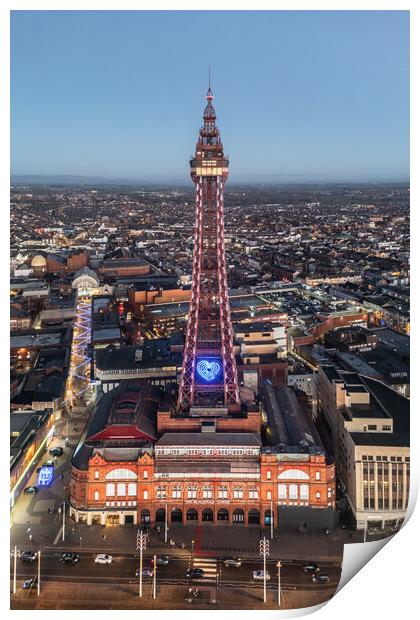 Blackpool Tower at Dusk Print by Apollo Aerial Photography