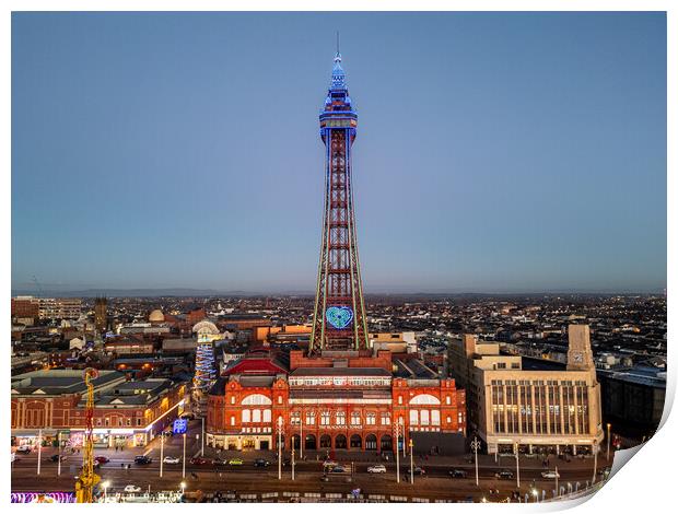 Blackpool Tower at Dusk Print by Apollo Aerial Photography