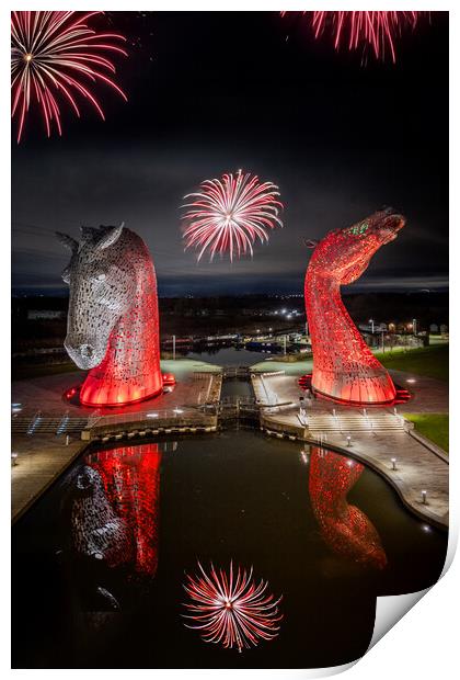 The Kelpies Falkirk In red Print by Apollo Aerial Photography