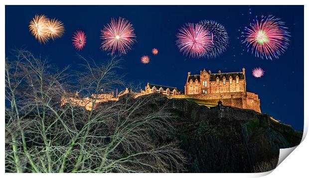 Edinburgh Castle Fireworks Print by Apollo Aerial Photography