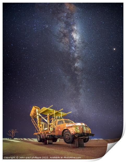 Old vintage mining truck under the Milky Way Print by John-paul Phillippe