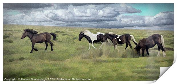 Wild horses on Dartmoor  Print by Horace Goodenough
