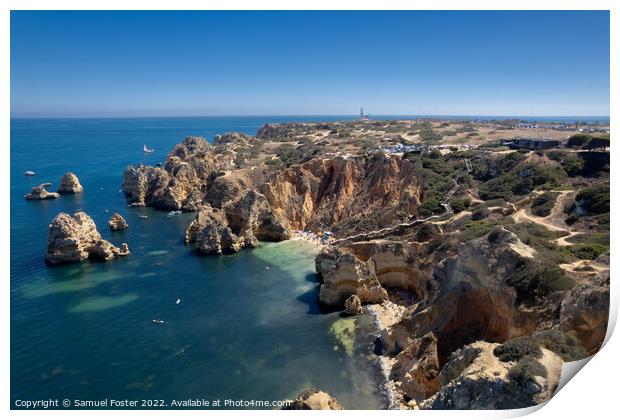 Ponta da Piedade with over rocks near Lagos in Algarve, Portugal Print by Samuel Foster