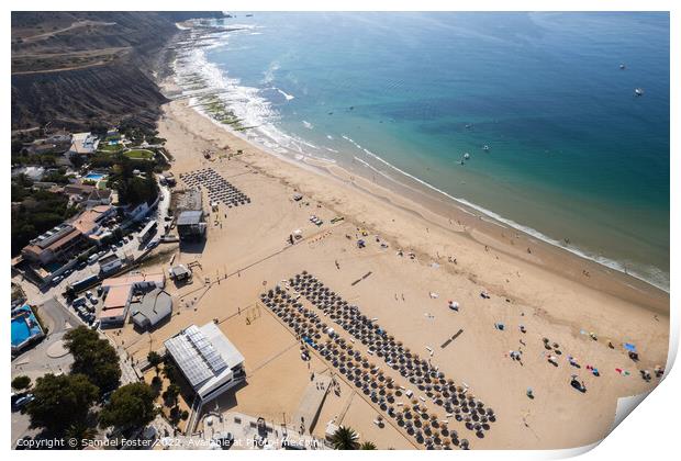 Drone Aerial Praia Da Luz Beach Lagos Portugal Algarve Print by Samuel Foster