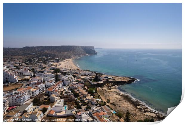 Drone Aerial Praia Da Luz Beach Lagos Portugal Algarve Print by Samuel Foster