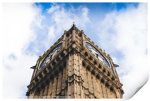 Big Ben London Westminster Blue Sky Print by Samuel Foster