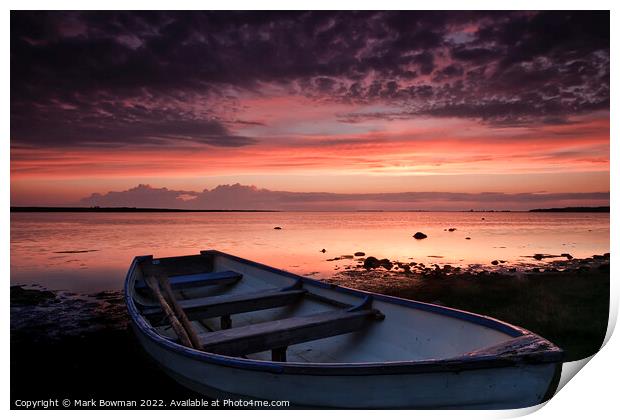 Rowing Boat at Sunset Print by Mark Bowman