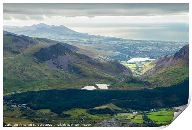 Nantlle Valley to the Sea, Snowdonia, Wales Print by Adrian Burgess