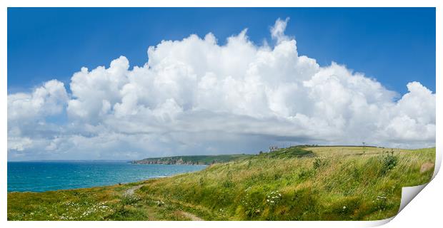 Cumulus Clouds over Beacon Crag, Porthleven Print by Adrian Burgess