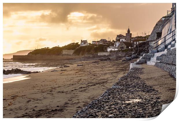 Porthleven Beach and Clock Tower, Cornwall Print by Adrian Burgess