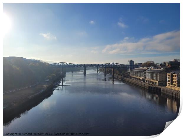 A view along the River Tyne Print by Richard Fairbairn