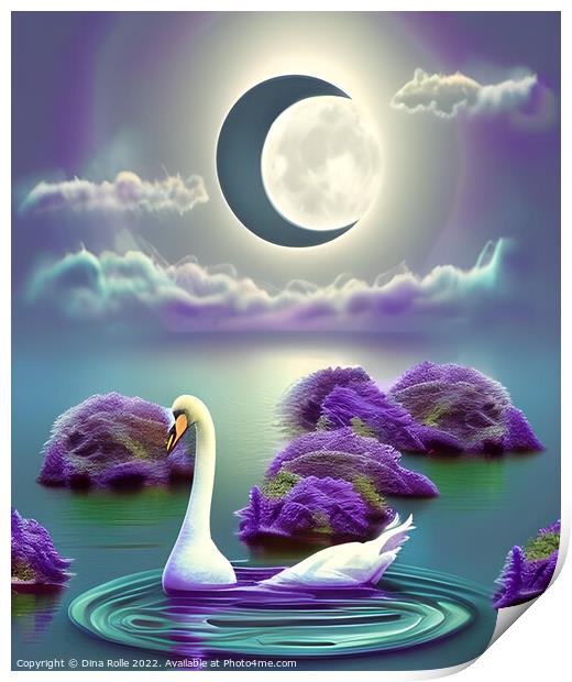 White Swan Floating on a Body of Water Print by Dina Rolle