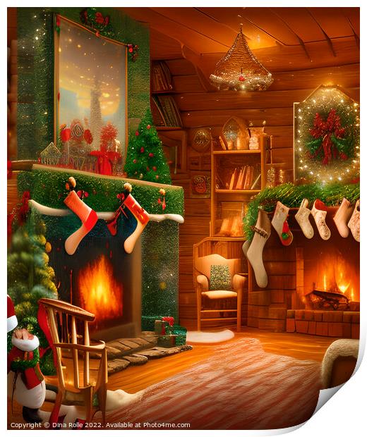 Beautiful Cozy Christmas Cabin Print by Dina Rolle