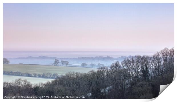 Winter Morning Mist over Watership Downs, England Print by Stephen Young