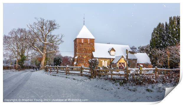 St. Peters Church in Snow - England's Winter Wonde Print by Stephen Young