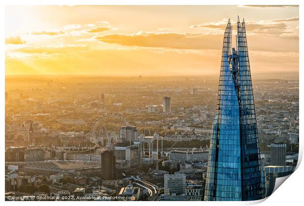 Aerial sunset over The Shard London and river Thames Print by Spotmatik 