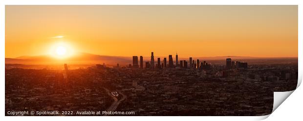 Aerial Panorama the sun rising Los Angeles California Print by Spotmatik 